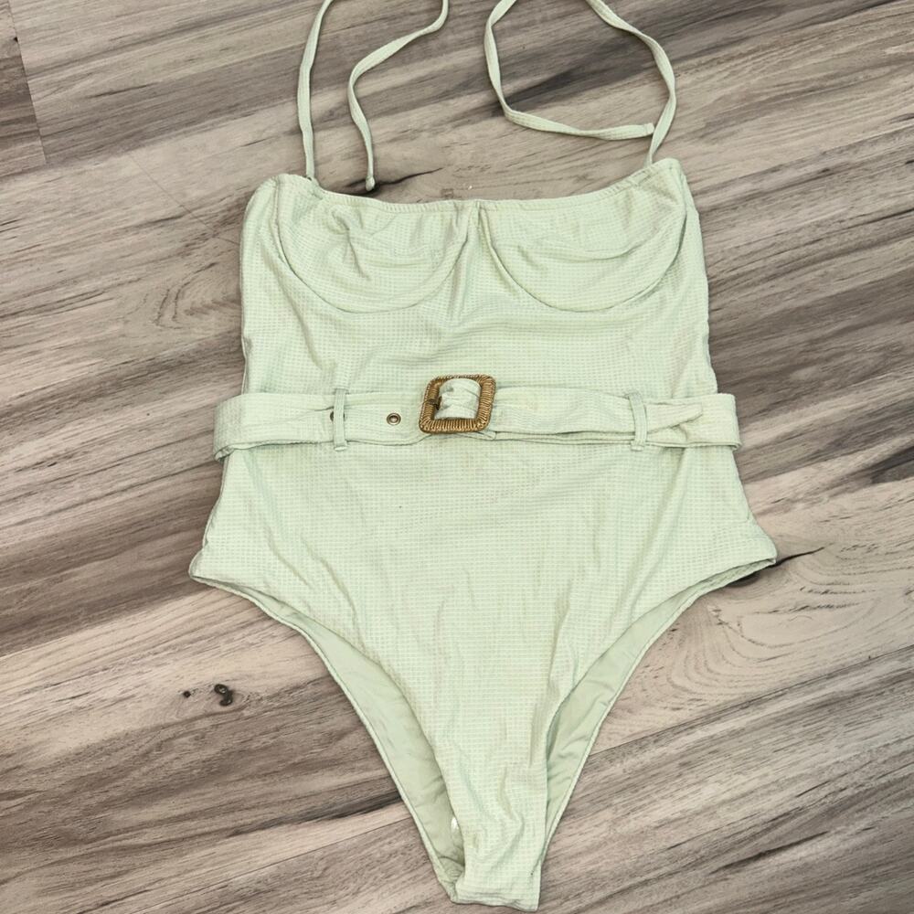 Classic Belted One-Piece Swimsuit in Light Mint